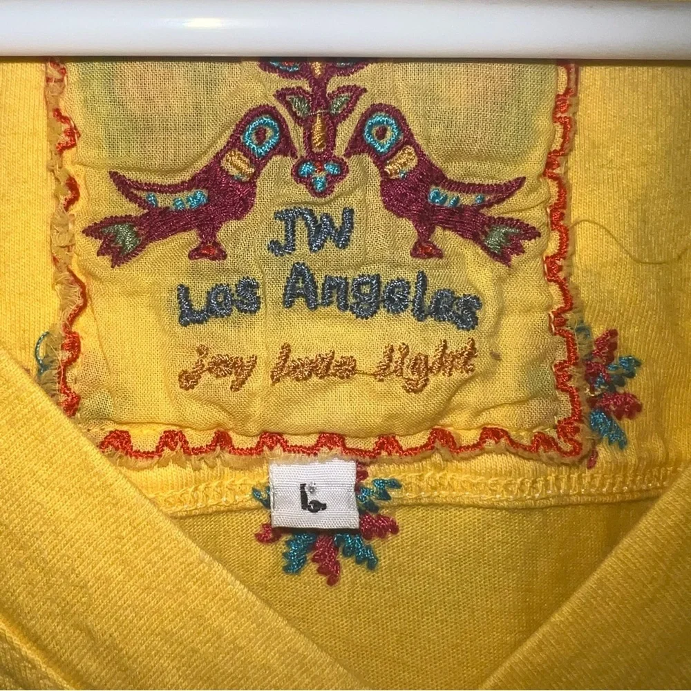 Johnny Was Los Angeles Embroidered V-Neck Yellow Fitted Tee - Picture 6 of 6